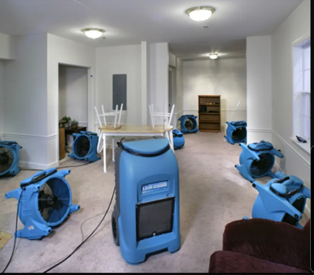 Air movers and dehumidifier setup for Water Extraction & Removal in Oswego